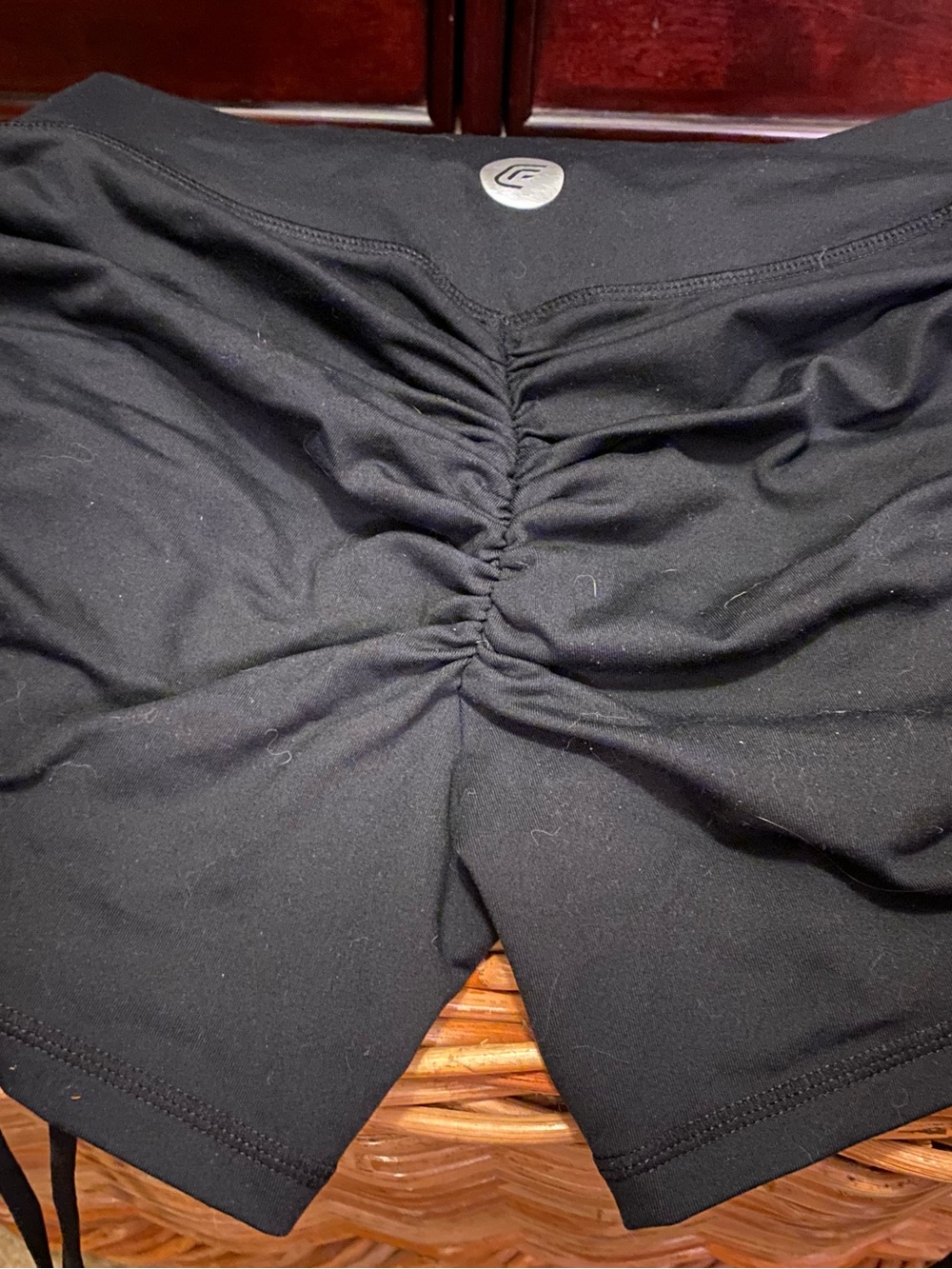 Black spandex shorts with drawstring details